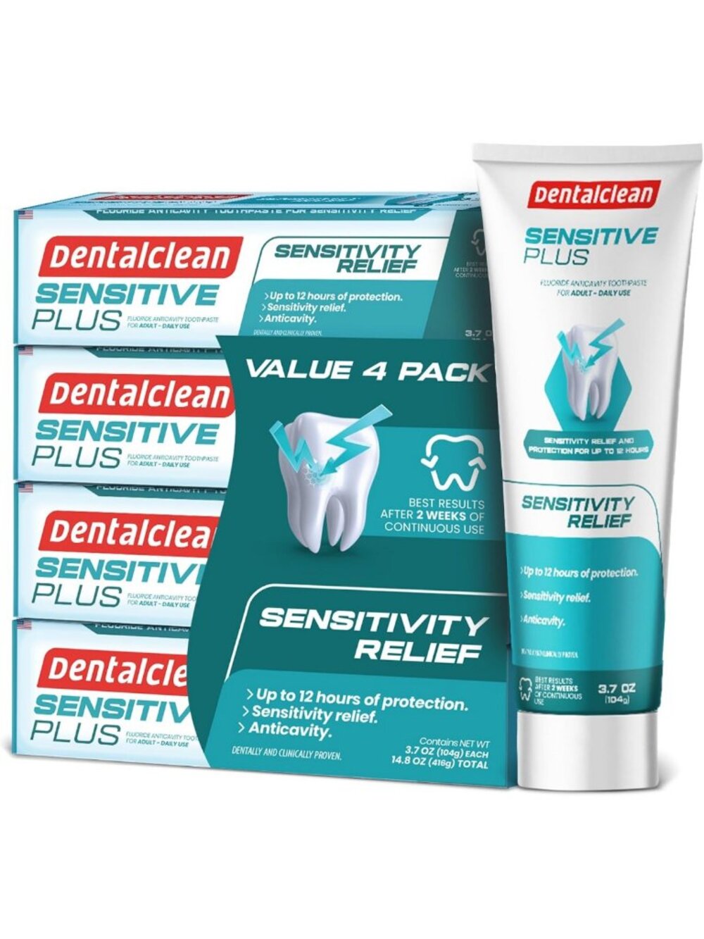 Sensitive Gel Toothpaste Pack of 4 - Immediate Relief, Enamel Protection, Mint